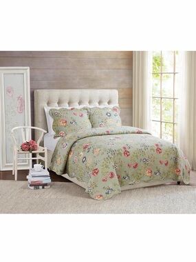 New American Traditions Eden's Garden Twin🛏️Quilt Set Green, Floral💐Themed